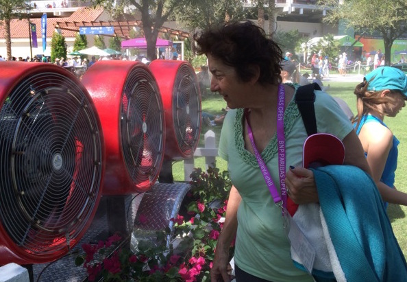 Fans tried their best to cool off as the temperature - and the tennis - increased. Photo: Jane Voigt