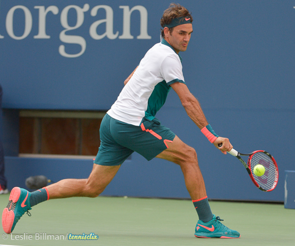 Roger Federer (SUI) defeats Leonardo Mayer (ARG) 6-1, 6-2, 6-2 at the US Open in Flushing, NY on September 1, 2015.